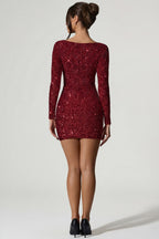Chic Embellished Sweetheart-Neck Mini Dress in Red