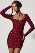 Chic Embellished Sweetheart-Neck Mini Dress in Red