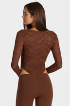 Chic Lace Long-Sleeve Bodysuit in Cocoa Brown