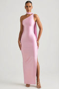 Chic Asymmetric Scarf-Detail Maxi Dress in Candyfloss Pink