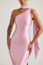 Chic Asymmetric Scarf-Detail Maxi Dress in Candyfloss Pink