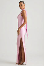 Chic Asymmetric Scarf-Detail Maxi Dress in Candyfloss Pink