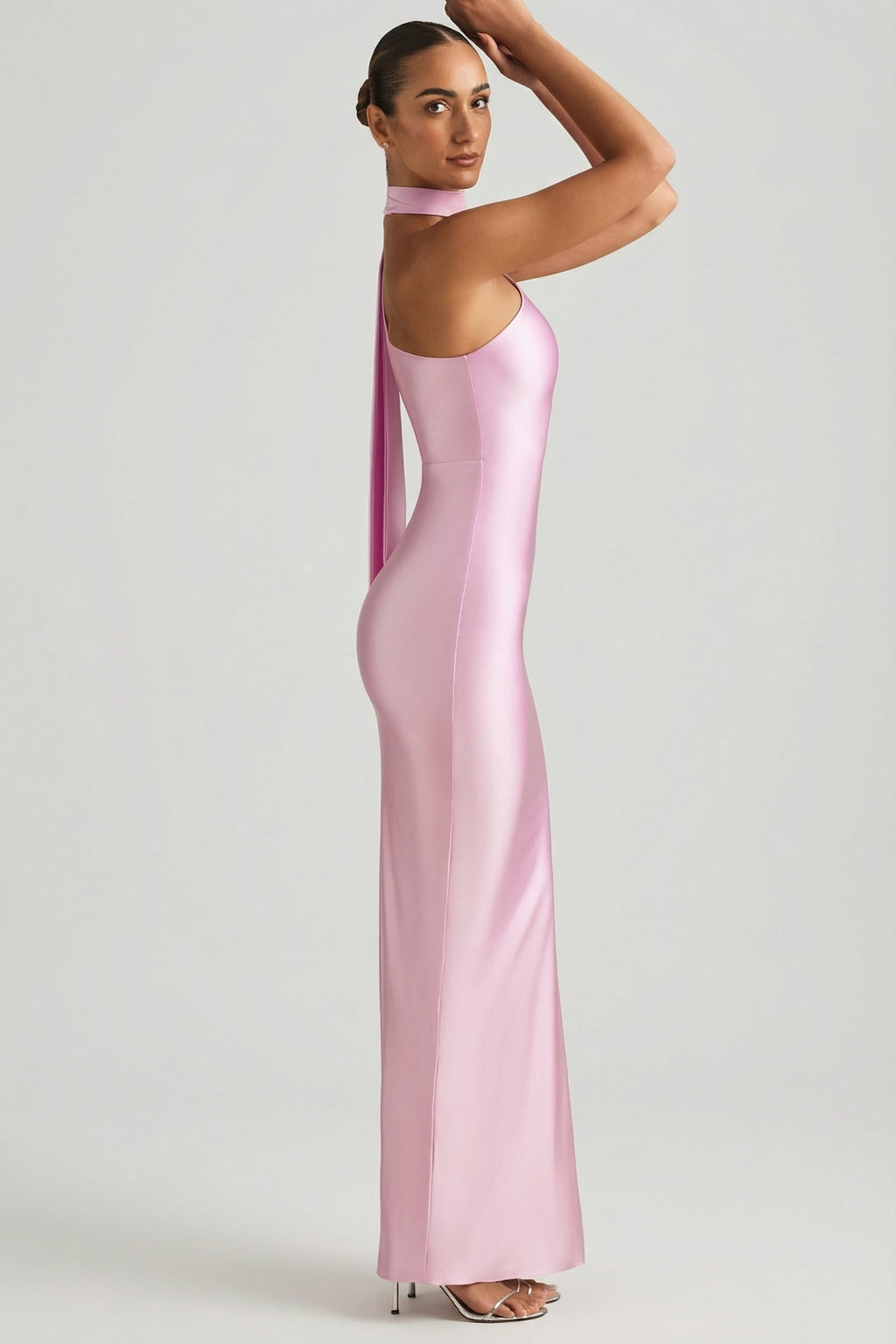 Chic Asymmetric Scarf-Detail Maxi Dress in Candyfloss Pink