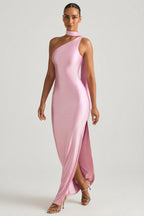 Chic Asymmetric Scarf-Detail Maxi Dress in Candyfloss Pink