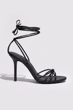 Chic Lace-Up Heeled Sandal in Black