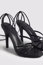 Chic Lace-Up Heeled Sandal in Black