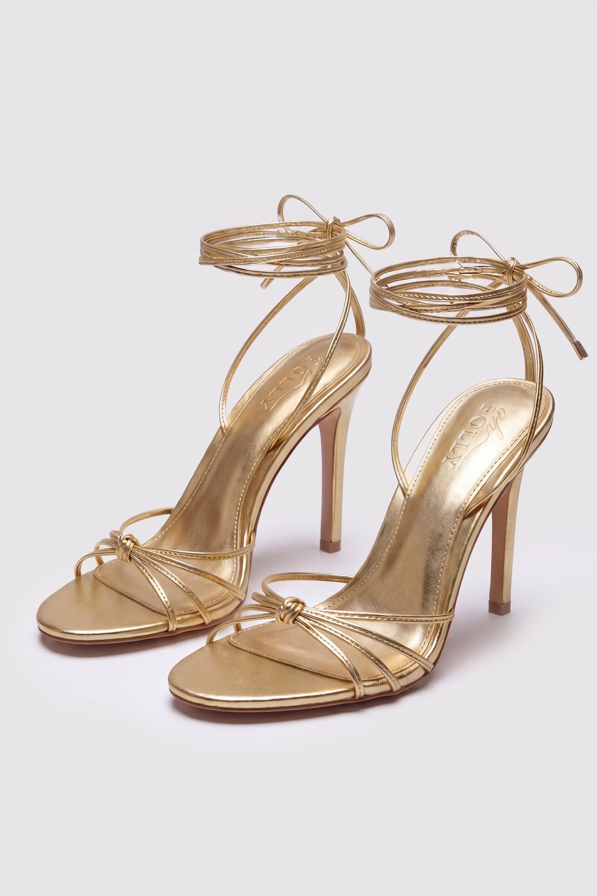 Chic Lace-Up Heeled Sandal in Gold