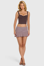 Chic Modal Mid-Rise Skort in Brown Gingham