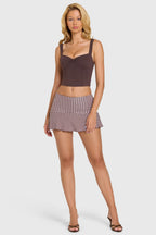 Chic Modal Mid-Rise Skort in Brown Gingham