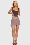 Chic Modal Mid-Rise Skort in Brown Gingham