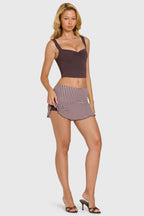Chic Modal Mid-Rise Skort in Brown Gingham