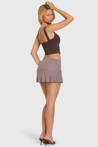 Chic Modal Mid-Rise Skort in Brown Gingham