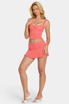Chic Modal Mid-Rise Skort in Red Gingham