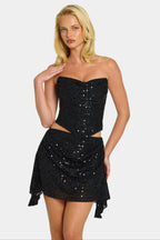 Chic Embellished Draped Corset Top in Black