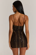 Chic Embellished Scoop-Neck Mini Dress in Bronze