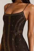 Chic Embellished Scoop-Neck Mini Dress in Bronze