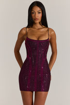Chic Embellished Scoop-Neck Mini Dress in Fuchsia Pink