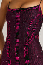 Chic Embellished Scoop-Neck Mini Dress in Fuchsia Pink