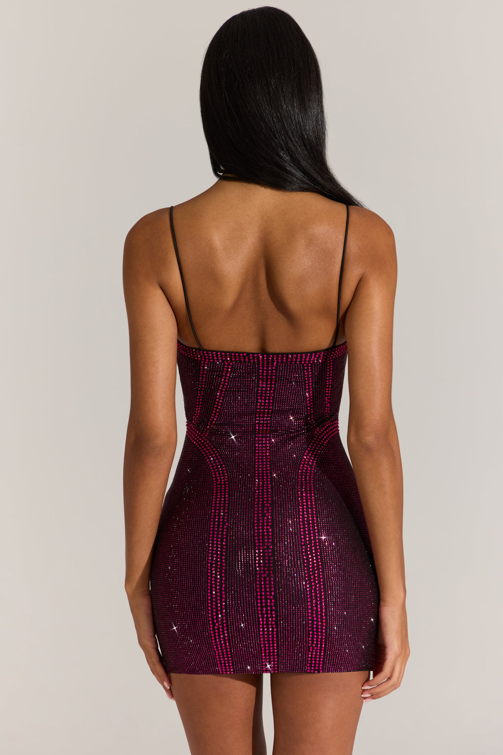 Chic Embellished Scoop-Neck Mini Dress in Fuchsia Pink