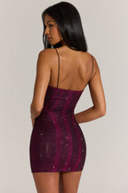 Chic Embellished Scoop-Neck Mini Dress in Fuchsia Pink