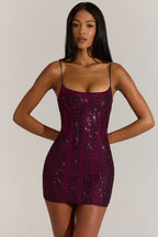 Chic Embellished Scoop-Neck Mini Dress in Fuchsia Pink