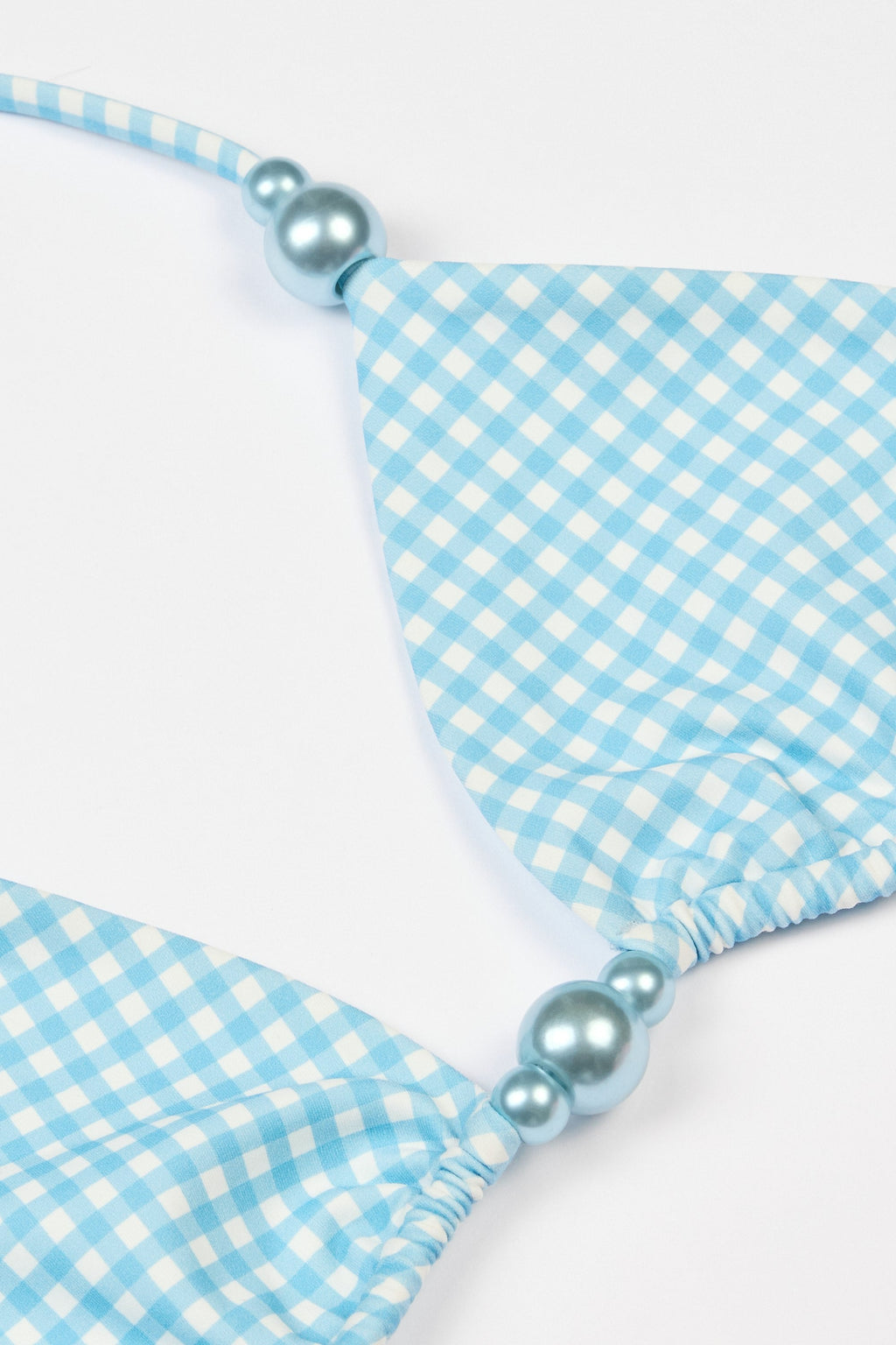 Chic Triangle Bikini Top in Blue Gingham Print