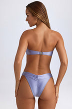 Chic Pearl-Detail Bandeau Bikini Top in Lavender Purple