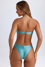 Chic Pearl-Detail Bandeau Bikini Top in Turquoise