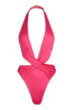 Chic Halterneck Cheeky Swimsuit in Raspberry