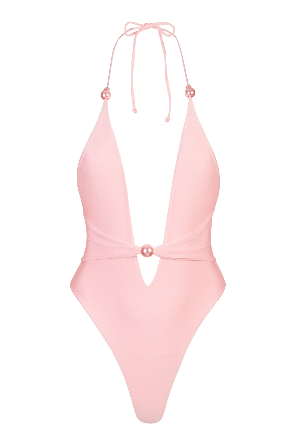 Chic Halterneck Thong Swimsuit in Baby Pink