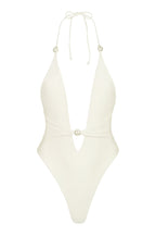 Chic Halterneck Thong Swimsuit in Pearl