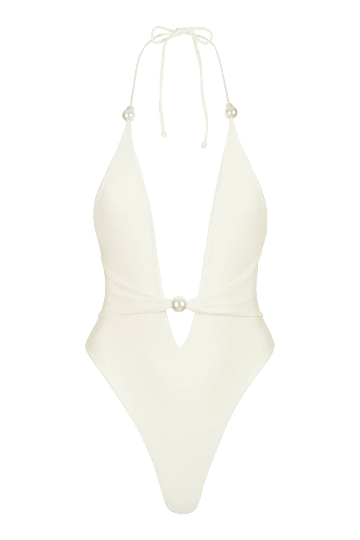 Chic Halterneck Thong Swimsuit in Pearl