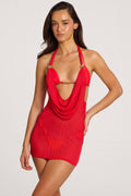 Chic Halterneck Mini Dress in Scarlet Red