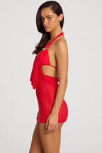 Chic Halterneck Mini Dress in Scarlet Red