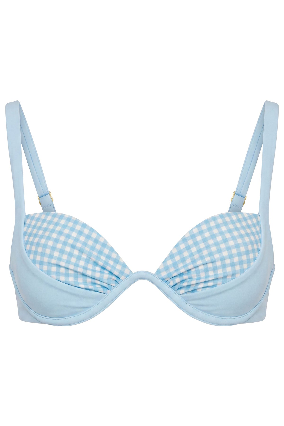 Chic Underwired Bikini Top in Blue Gingham Print