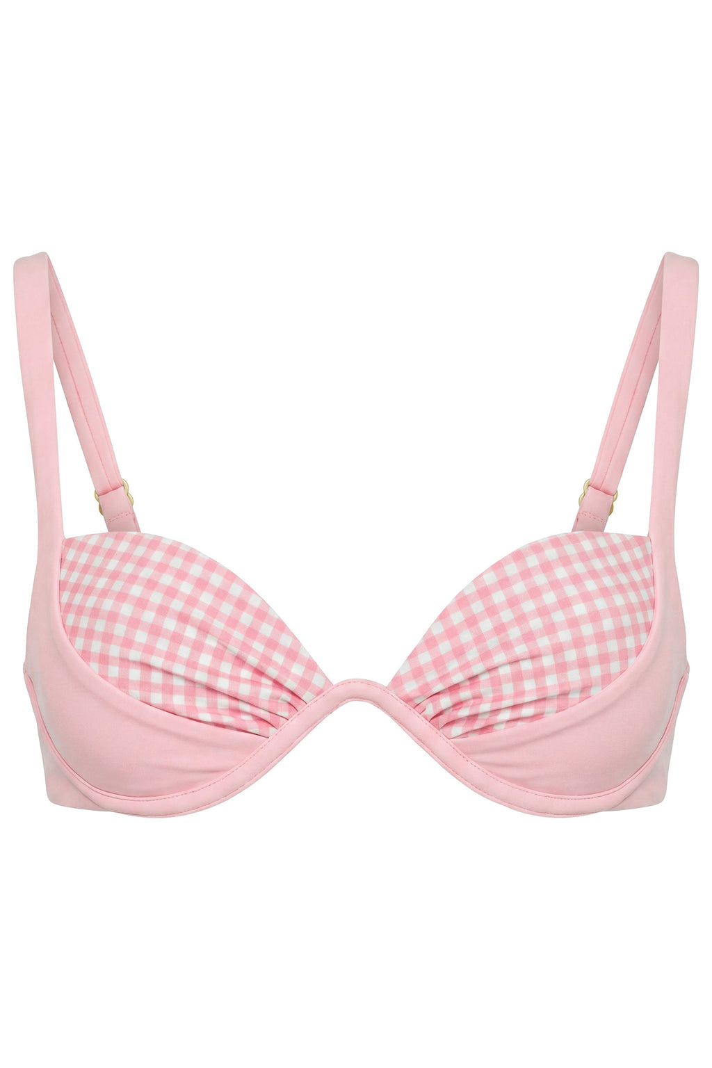 Chic Underwired Bikini Top in Pink Gingham Print