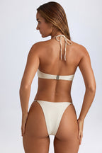 Chic Pearl-Detail Cheeky Bikini Bottoms in Pearl White