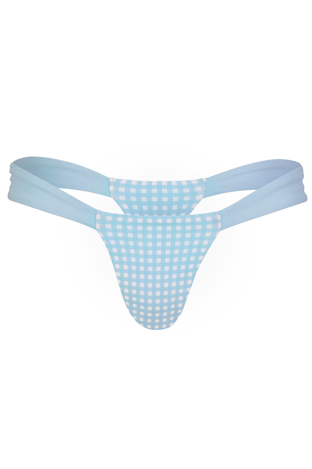 Chic Thong Bikini Bottoms in Blue Gingham Print
