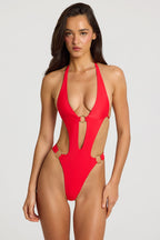 Chic Halterneck Thong Swimsuit in Scarlet Red