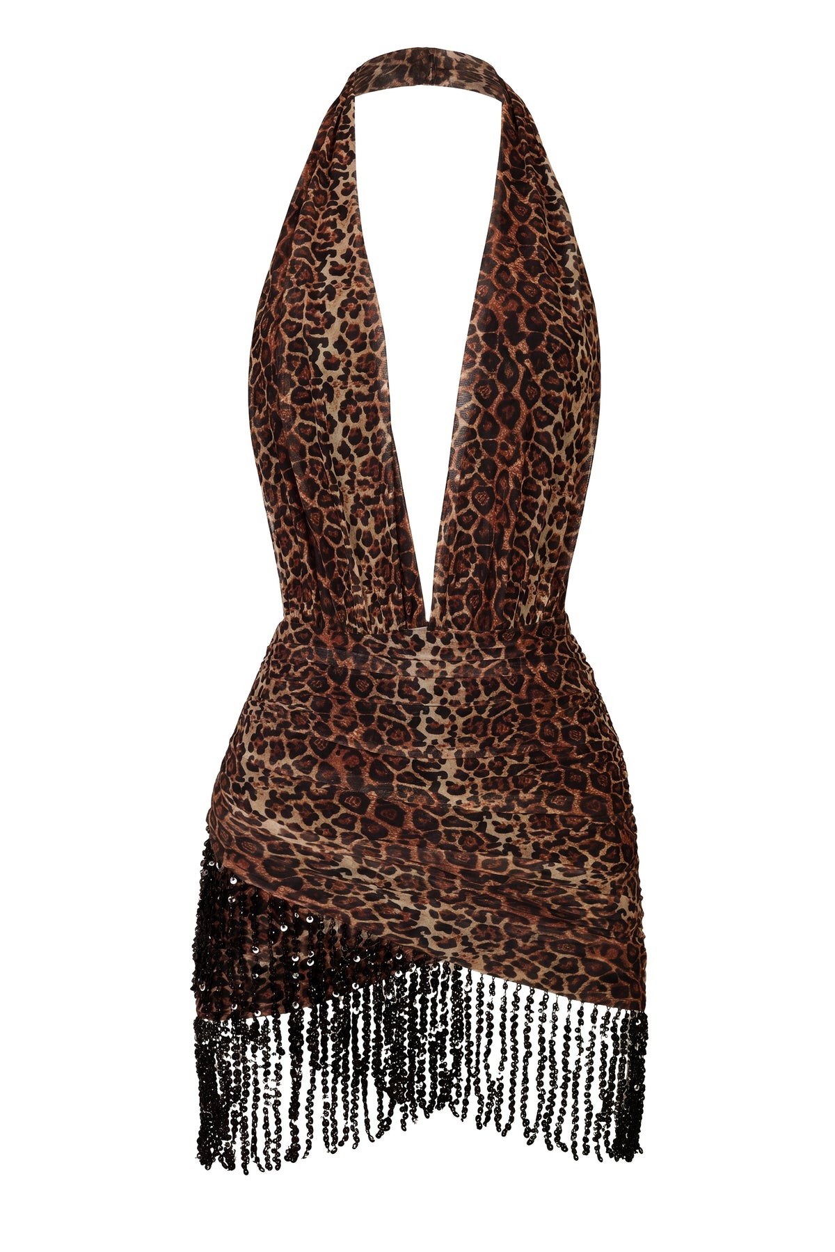Chic Halterneck Mini Dress in Leopard Print