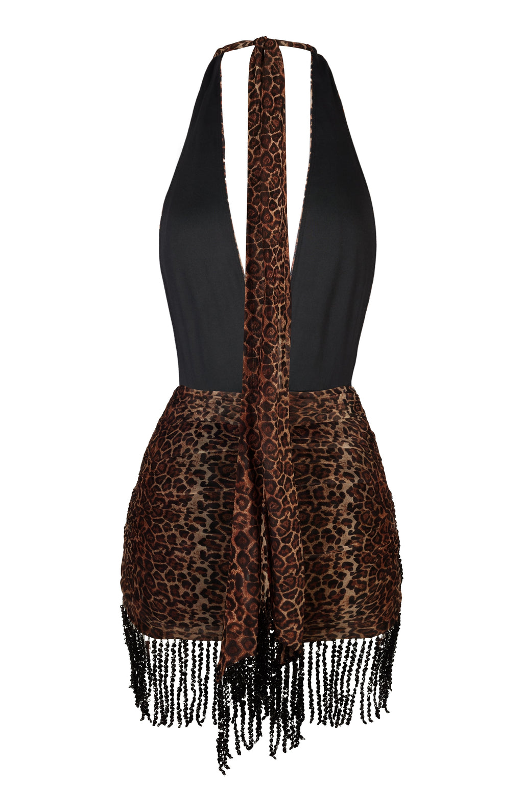 Chic Halterneck Mini Dress in Leopard Print
