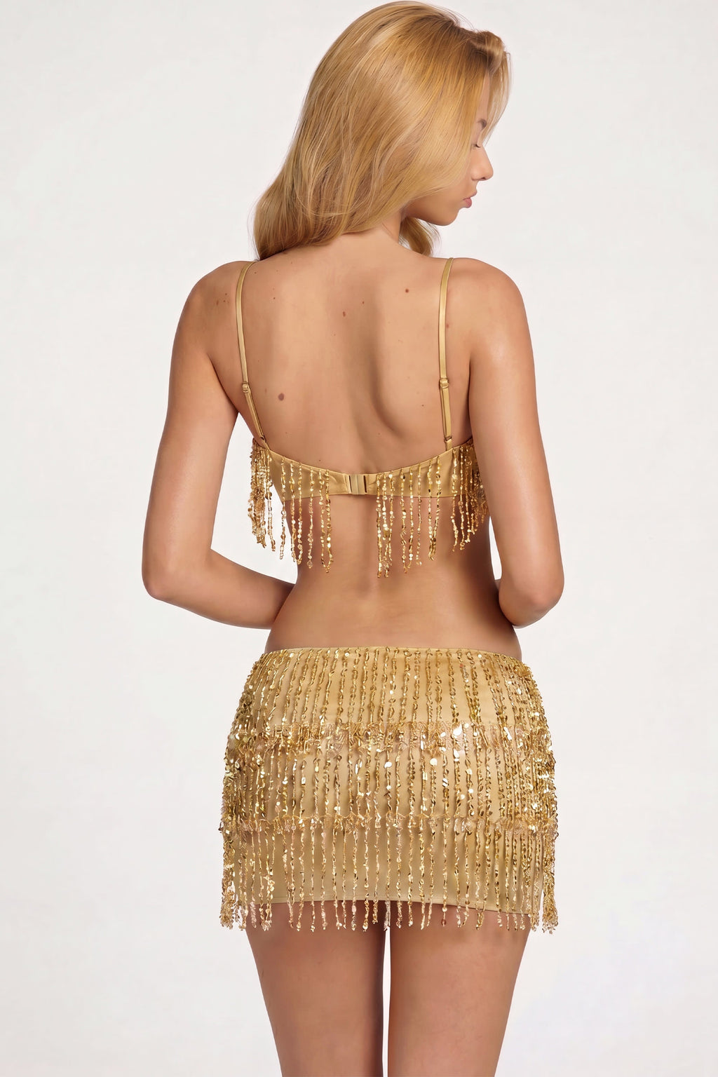 Chic Fringed Low-Rise Mini Skirt in Gold