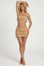 Chic Fringed Low-Rise Mini Skirt in Gold