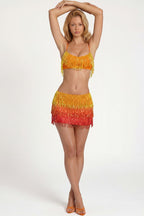 Chic Fringed Low-Rise Mini Skirt in Orange Ombre