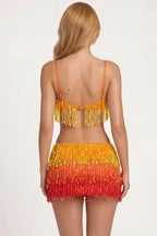 Chic Fringed Low-Rise Mini Skirt in Orange Ombre