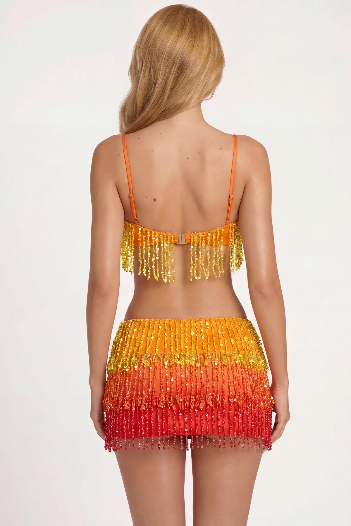 Chic Fringed Low-Rise Mini Skirt in Orange Ombre