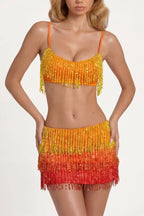 Chic Fringed Low-Rise Mini Skirt in Orange Ombre