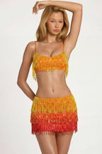 Chic Fringed Low-Rise Mini Skirt in Orange Ombre