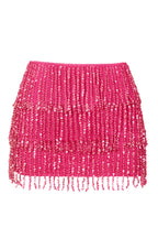Chic Fringed Low-Rise Mini Skirt in Raspberry
