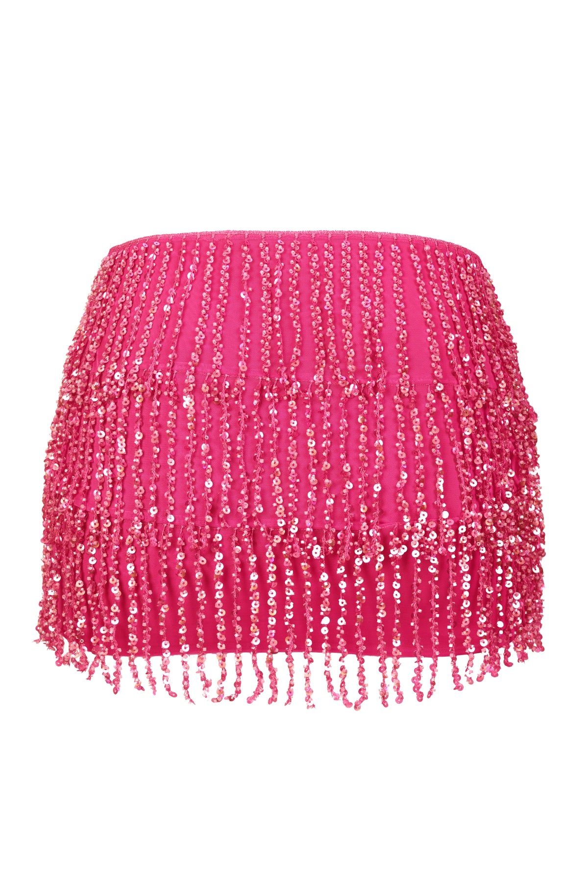 Chic Fringed Low-Rise Mini Skirt in Raspberry